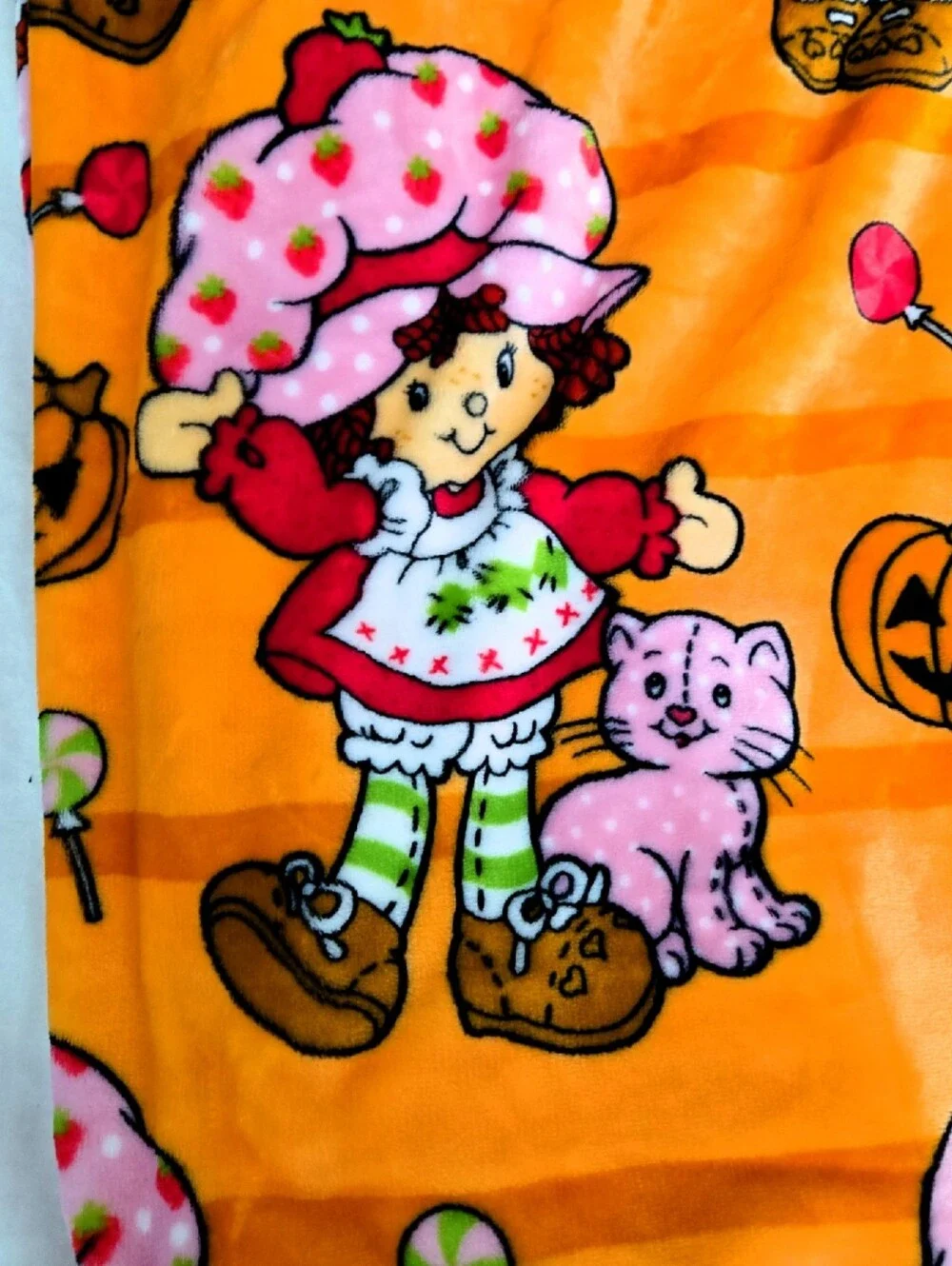 Strawberry Shortcake and Custard Halloween Plush Pumpkin Throw Blanket